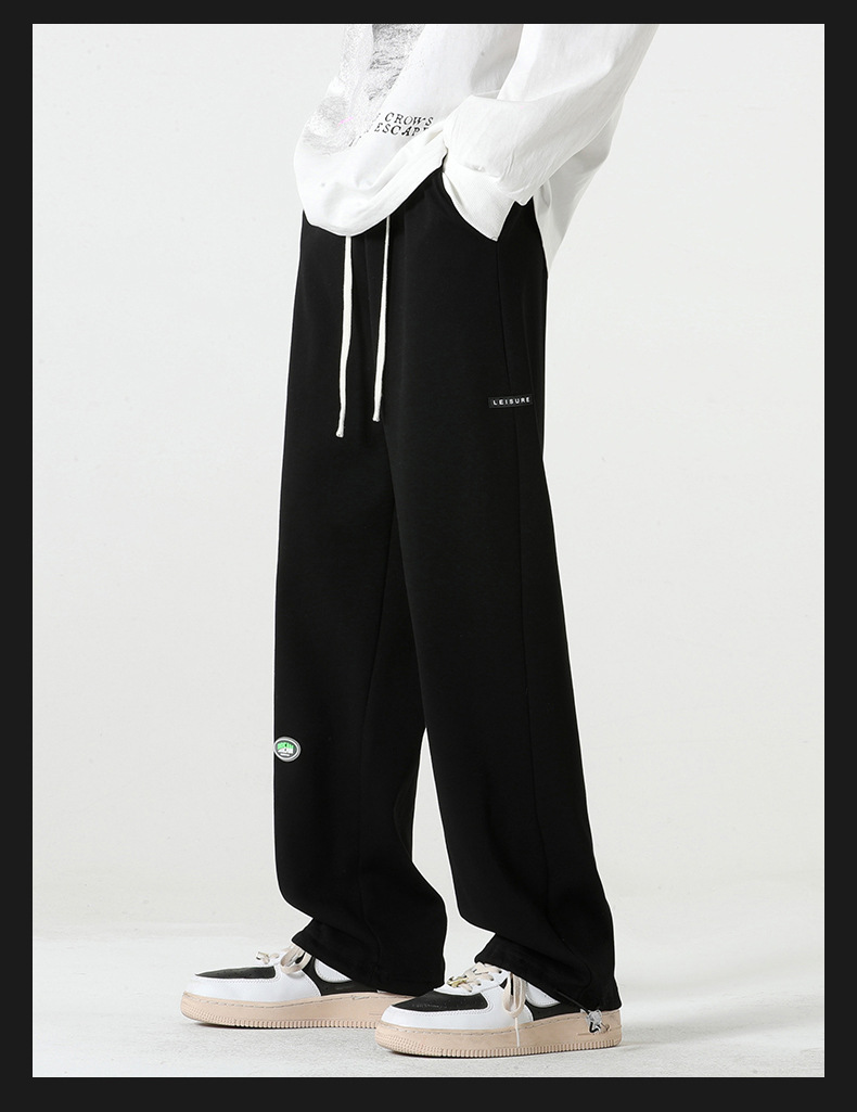 Drawstring straight leg sanitary pants for men's 2024 new trendy brand casual sports straight leg long pants_voghion.com