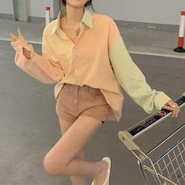 衬衫女设计感拼色春装2022新款小清新宽松中长款别致长袖防晒开衫