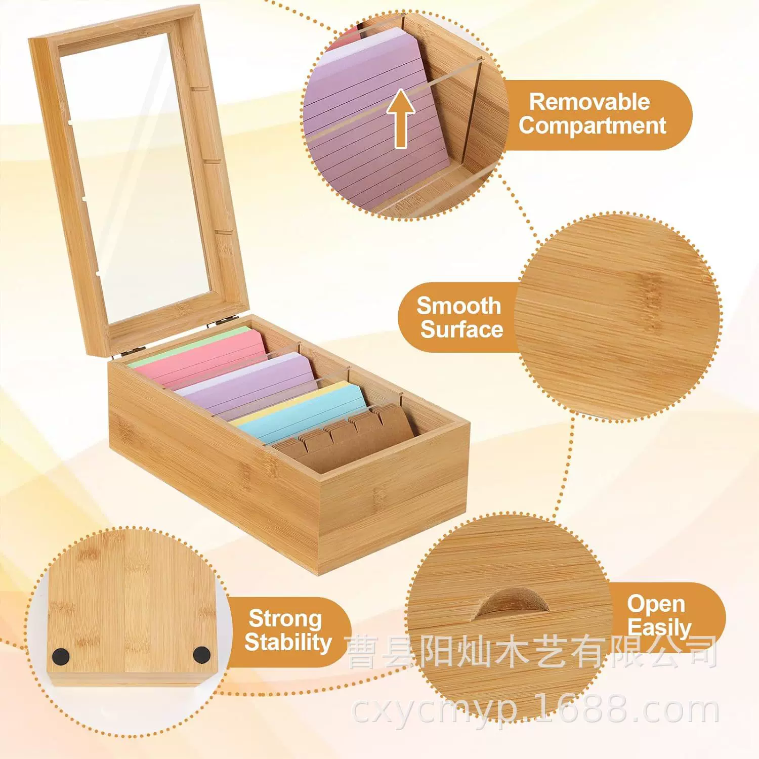 木质桌面卡片食谱收纳盒办公桌面翻盖式名片收纳盒文件便条整理盒