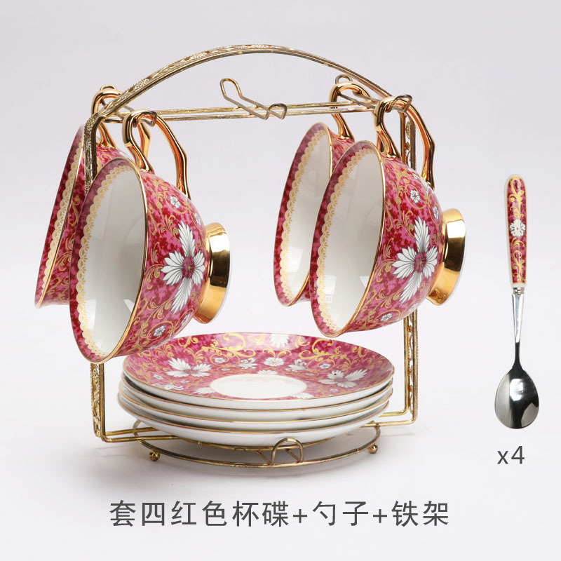 Juego de té de la tarde de lujo ligero de estilo europeo traje perfumado taza de café y platillo de cerámica de china de hueso de alta gama