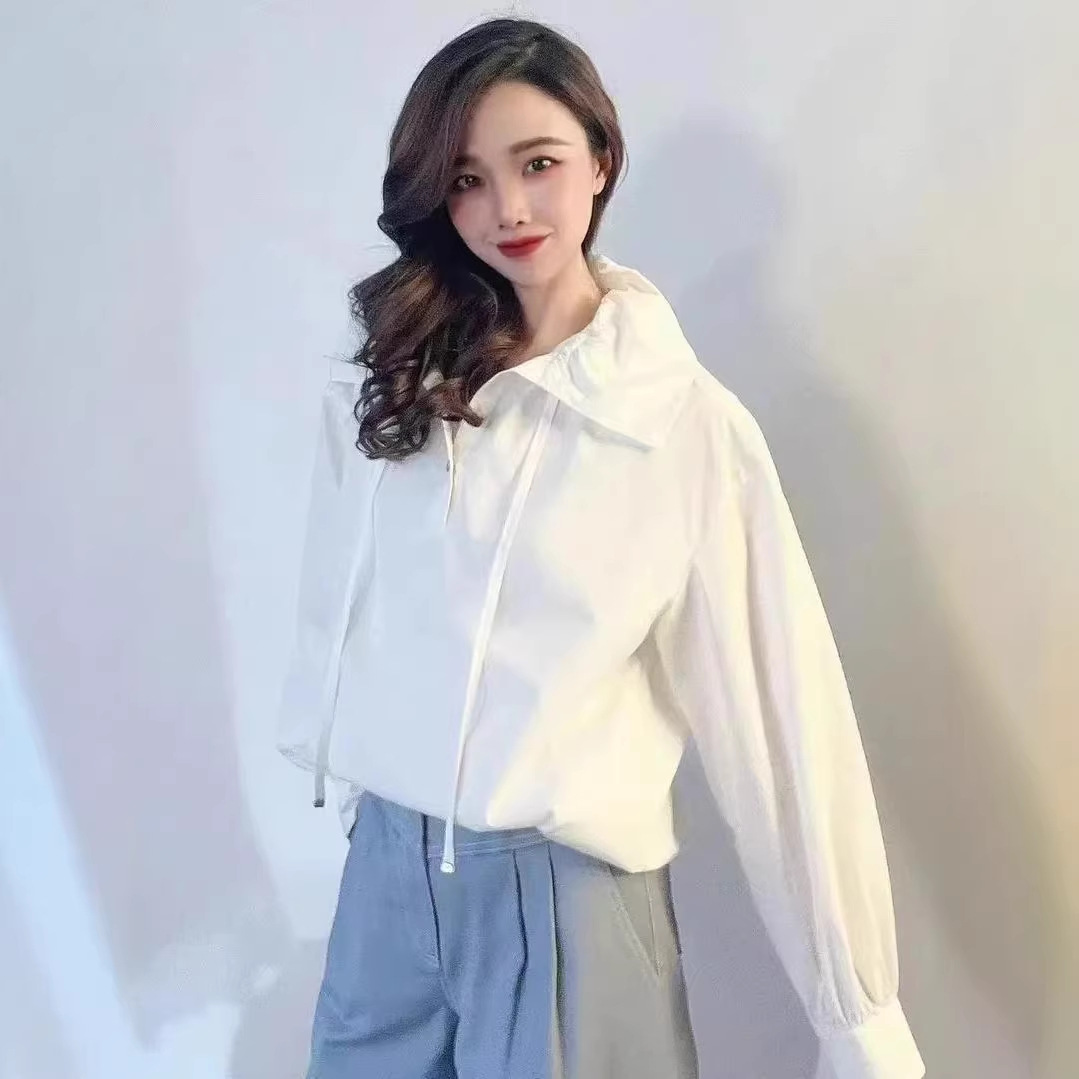 Áo sơ mi nữ dài tay phong cách Pháp đơn giản — trắng chi tiết 1