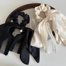 高级感气质蝴蝶结飘带蕾丝发带珍珠发圈扎马尾布艺头圈头绳头饰女