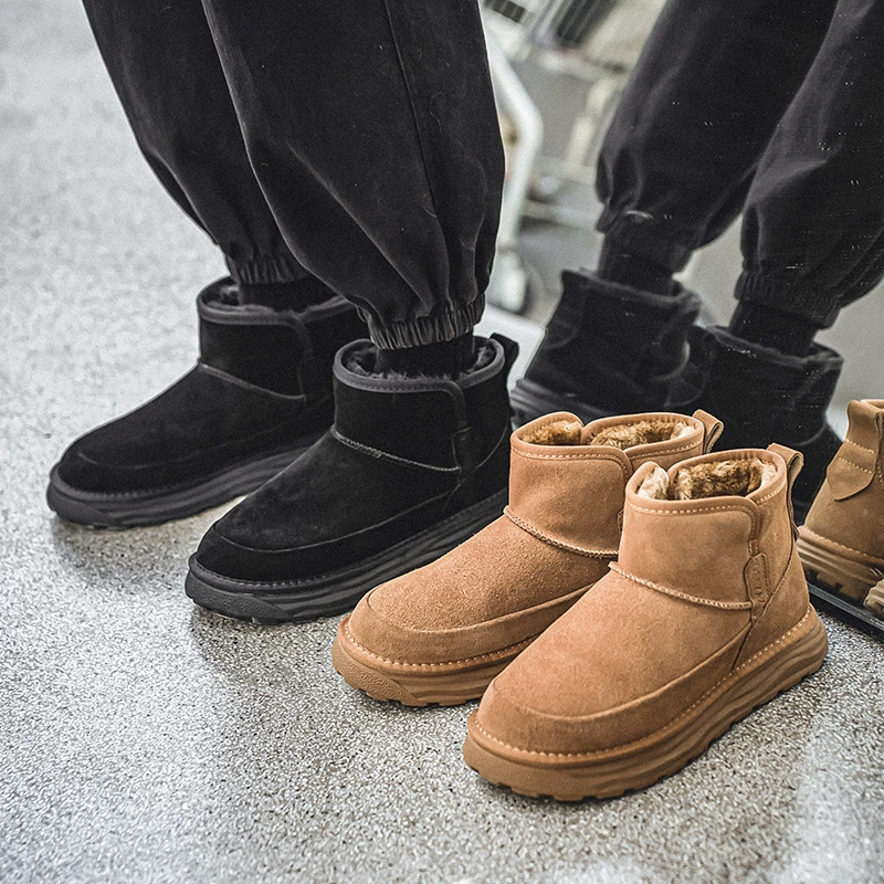 Зимние сапоги, мужские новые замшевые теплые модные сапоги до середины икры на флисовой подкладке, зимняя хлопковая обувь без шнуровки на северо-востоке, мужские