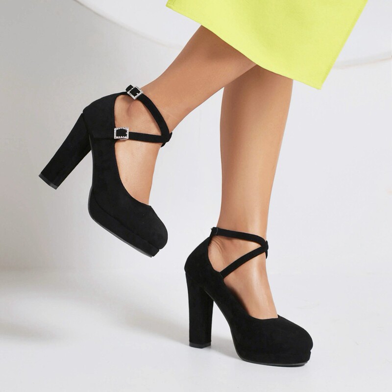 Mary Jane Cross-Strap Chunky Heel High Heels Size 40-43 Waterproof Platform Single Shoes Women's Shoes Ultra High Heel Versatile for Commuting