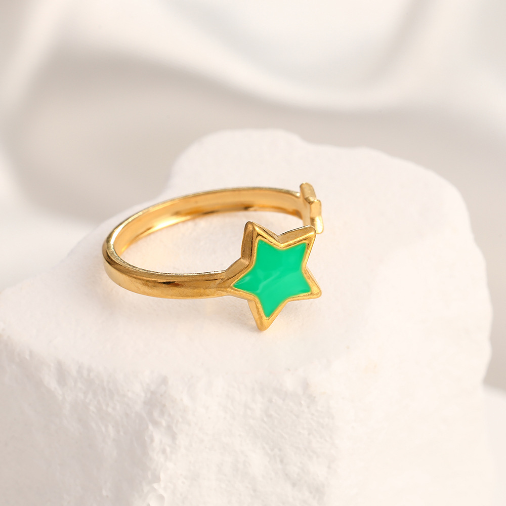 8g Weight 18K Gold Plated Plating Material Open Rings Classification Adjustable Ring Size 1 Piece Quantity Holiday, Daily Occasion 304 Stainless Steel Material Star, Oval, Wings Pattern Unisex Gender Enamel Design Simple Style, IG Style Style Wholesale Jewelry IG Style Simple Style Star Oval Wings 304 Stainless Steel 18K Gold Plated Enamel Open Rings 8