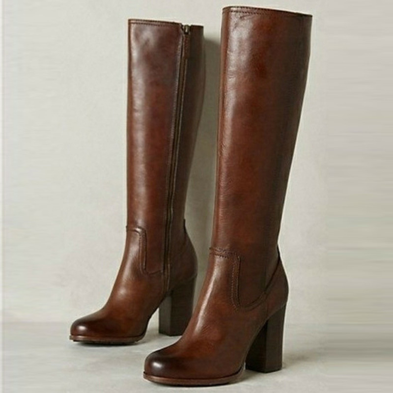 【Pre-sale | Ships In 15 Days】side Zipper High Chunky Heel Women's Plus-size Fashion Boots_voghion.com