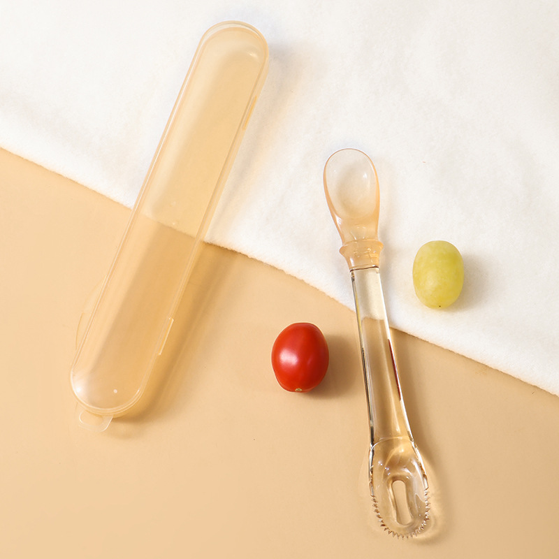 Baby Double-Headed Mud Scraper Spoon Made of Ppsu Material, Portable Spoon That Can Be Used for Scraping, Cutting, and Feeding Fine Fruit Puree, a Magic Tool for Baby Food