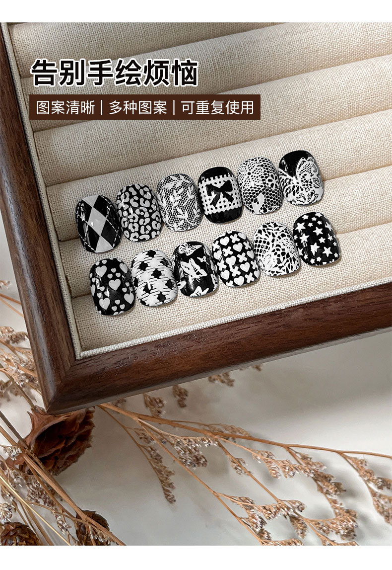 New 12-piece nail art steel plate set with leopard print, plaid, lace, and bow print transfer templates and tools wholesale