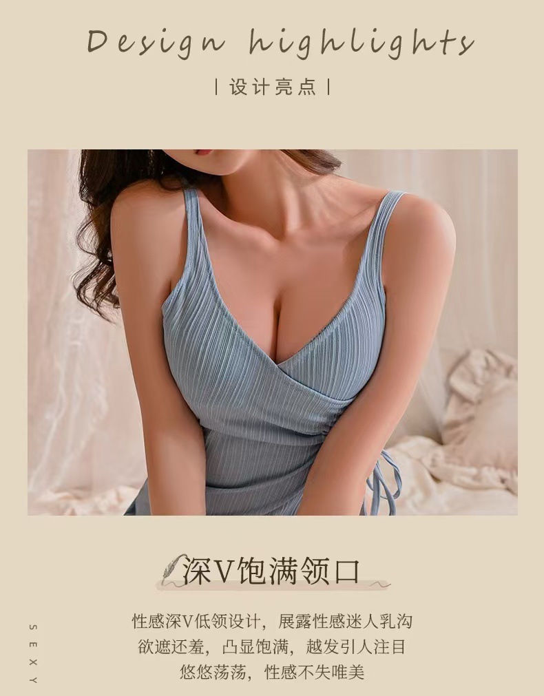 Sexy Cheongsam-Style Lingerie Set with Deep-V Split Skirt and Matching Panty — detail image 4