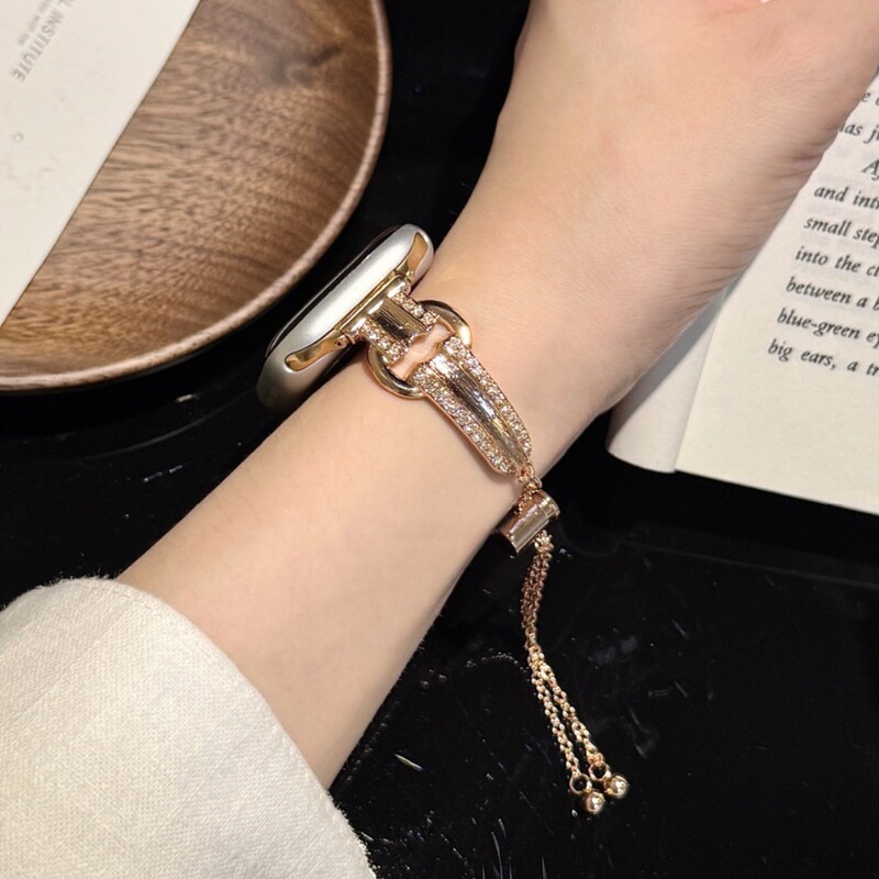 Suitable for Apple Iwatchs10 Watch Strap Huawei Gt5 Watch Fit4 Brushed Diamond Metal Watch Chain Xiaomi 9Pro