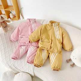 【现货】儿童加绒加厚童套装2023冬季女童棉袄套装保暖运动风棉服
