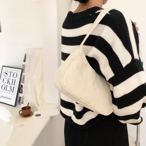 2024 autumn and winter new style portable small square bag plush shoulder fashion retro corduroy armpit baguette bag handbag