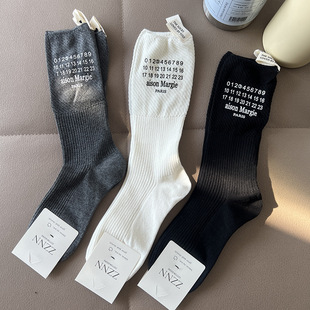 Digital Alphabet Piled Socks Cloth Label Jewelry Socks Spring and Autumn Mid-tube Stockings Children's Fashionable Light Luxury European Goods