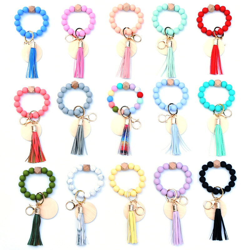 50g Weight 1 Piece Bohemian Geometric Silica Gel Beaded Tassel Bag Pendant Keychain