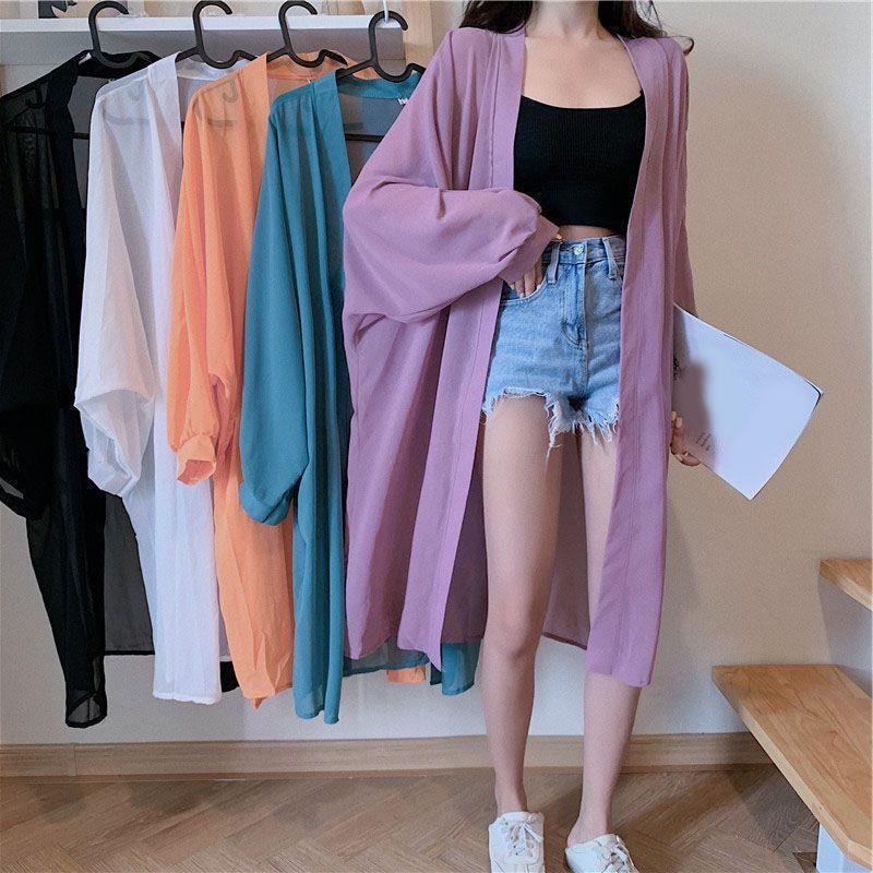 Summer 2024 Korean style chic new mid-length retro Hong Kong style coat loose casual all-match chiffon sun protection shirt