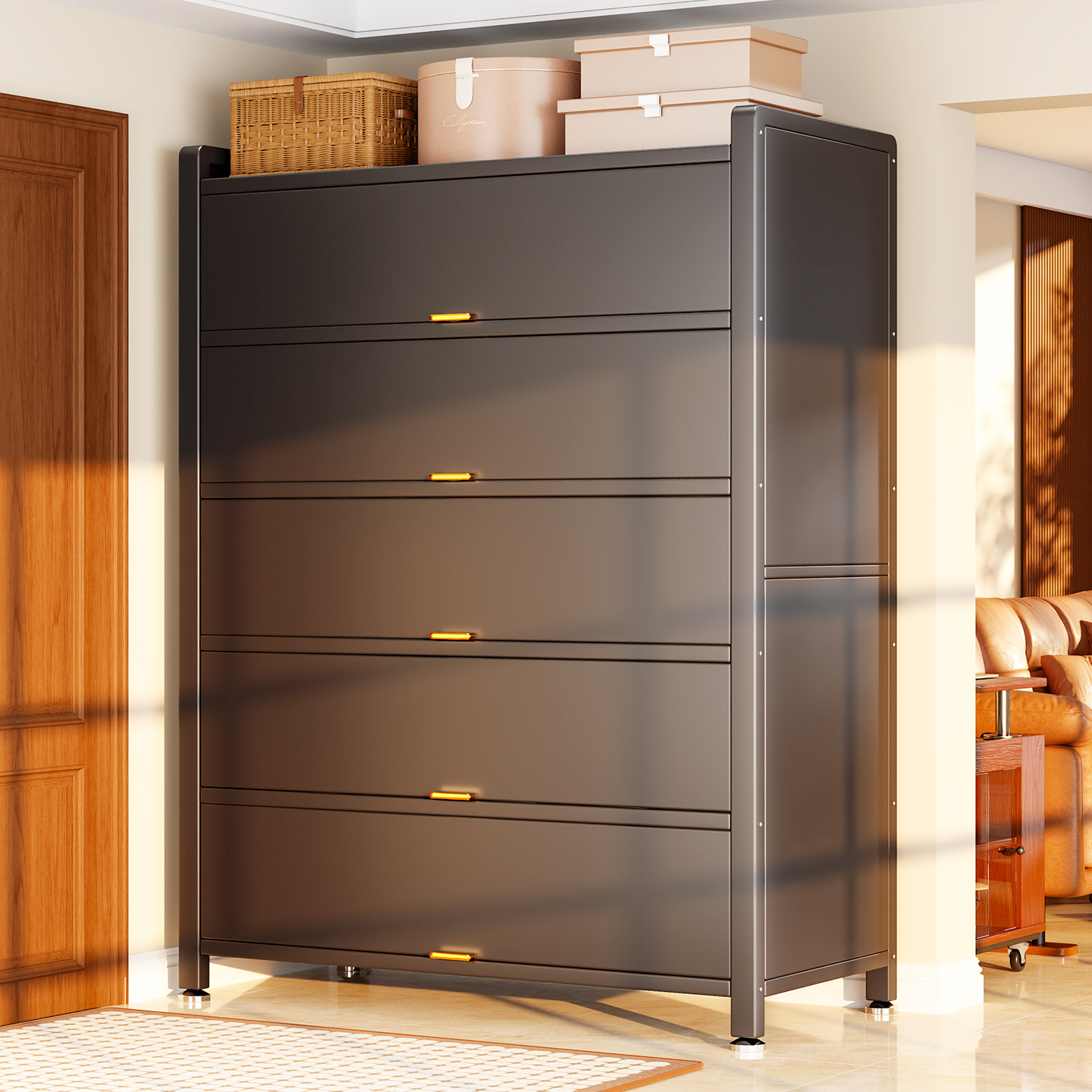 Household Steel Shoe Cabinet Against the Wall, Integrated Multi-Layer Storage Cabinet for Entryway, Dust-Proof Storage Cabinet for Balcony