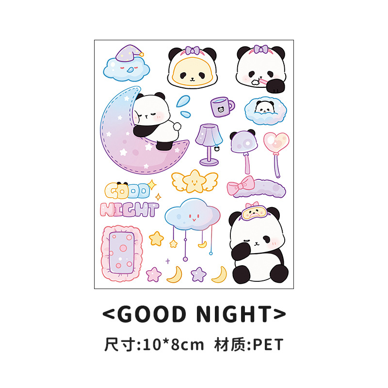 Pegatinas de panda de dibujos animados, lindas, de PET, impermeables, transparentes, para decoración de diarios, collage, botellas de agua, fundas de teléfono.