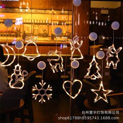 批发LED圣诞节装饰吸盘灯雪人圣诞树五角星窗帘电池灯节日小彩灯