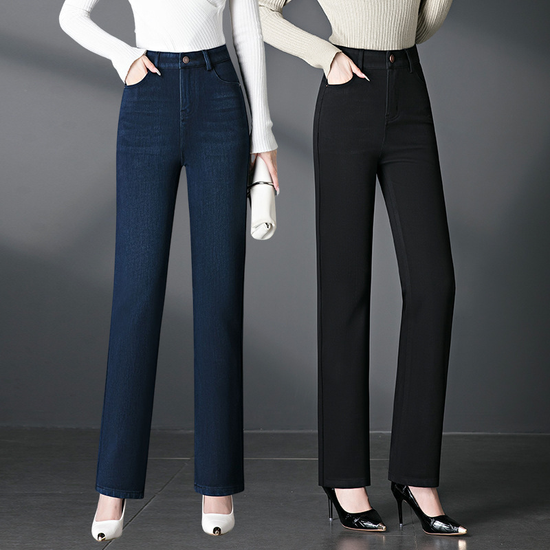 2038 Knitted Denim Four-Way Stretch Casual Straight-Leg Mom Pants for Middle-Aged Women High-Waisted Simple Versatile Autumn 2038 Knitted Denim Four-Way Stretch Casual Straight-Leg Mom Pants for Middle-Aged Women High-Waisted Simple Versatile Autumn
