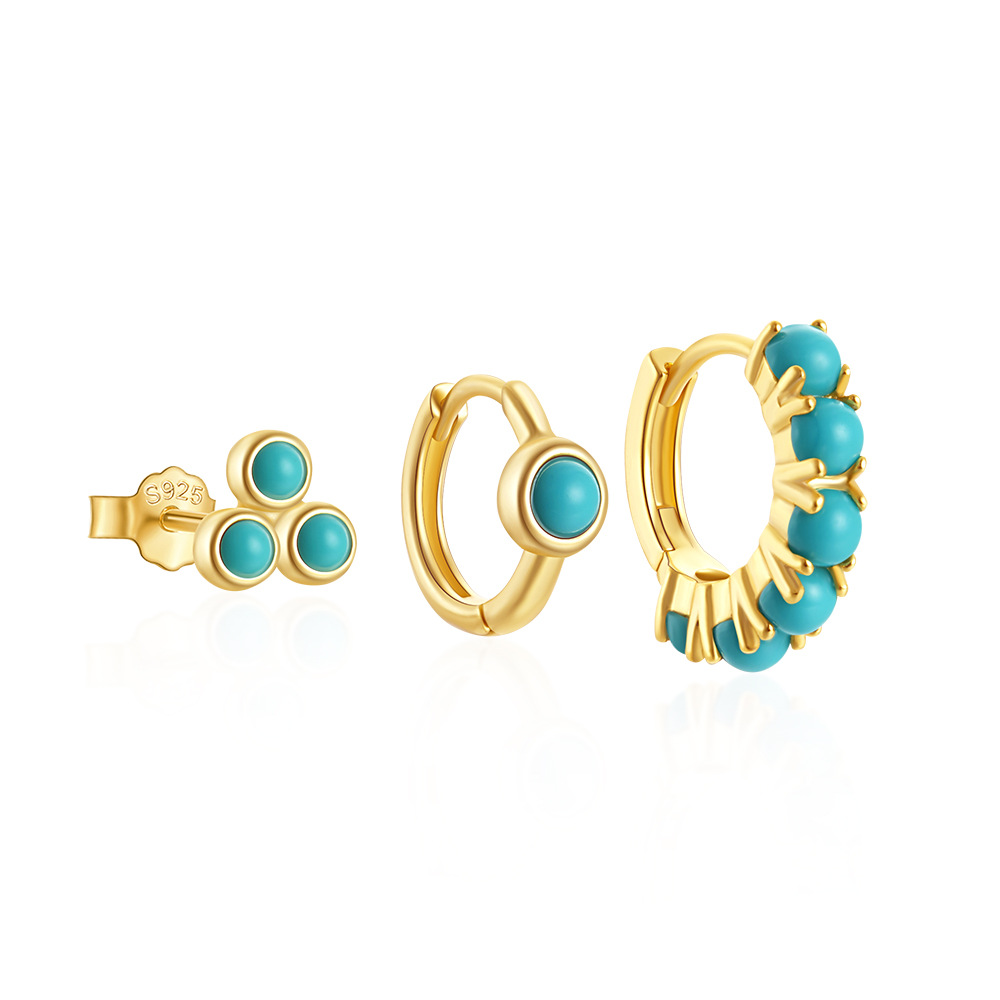 3 Pieces Set Simple Style Geometric Plating Inlay Sterling Silver Turquoise Zircon Earrings display picture 88