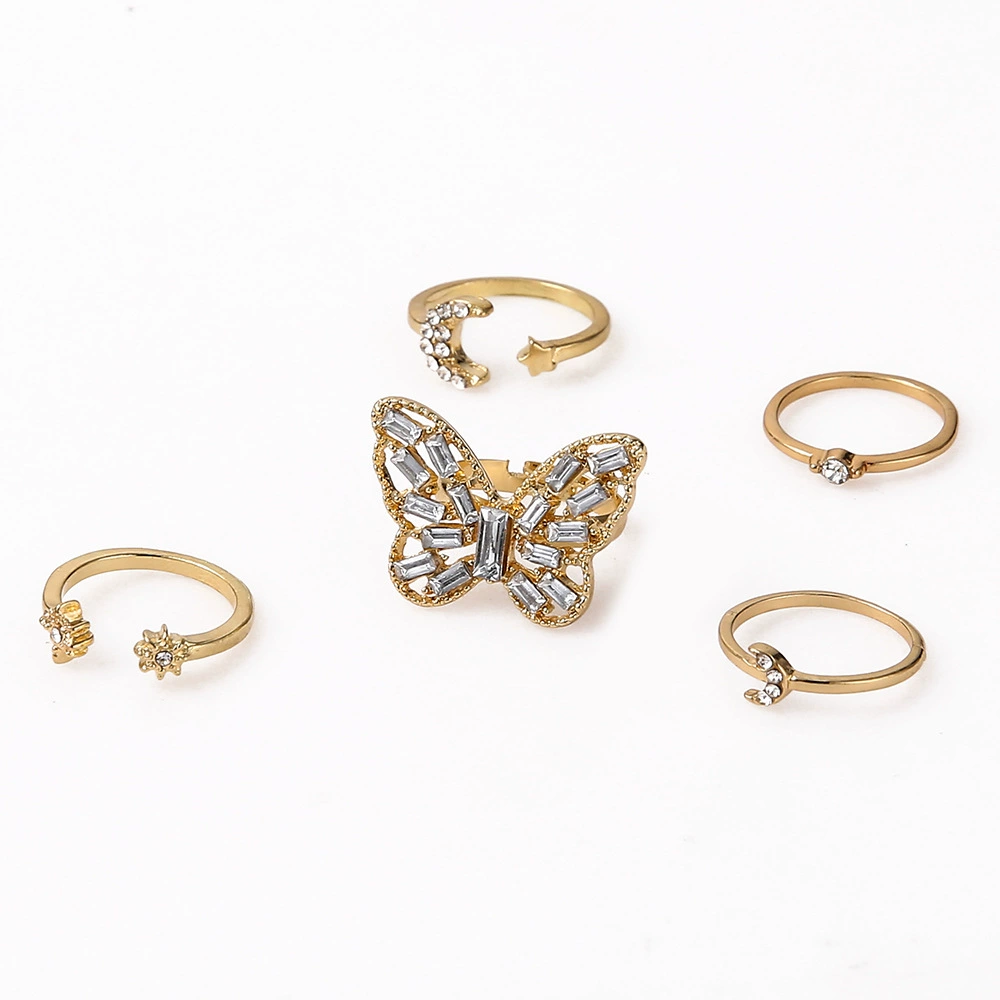 Золотистое кольцо в виде бабочки и луны для указательного пальца, стильные и изящные украшения
