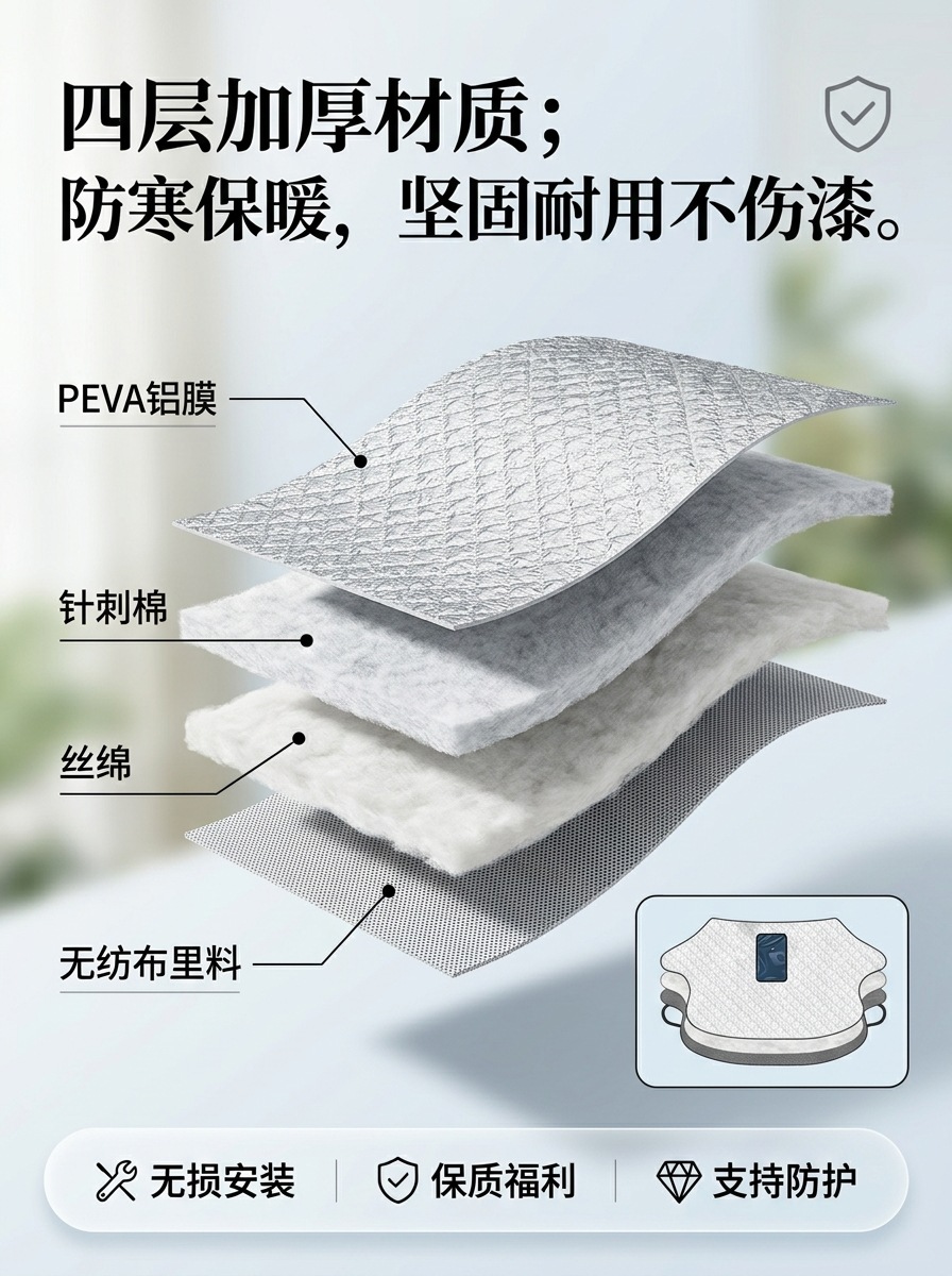 Car snow cover for the front windshield, thickened and insulated, sunshade, winter anti-freeze car snow cover half cover