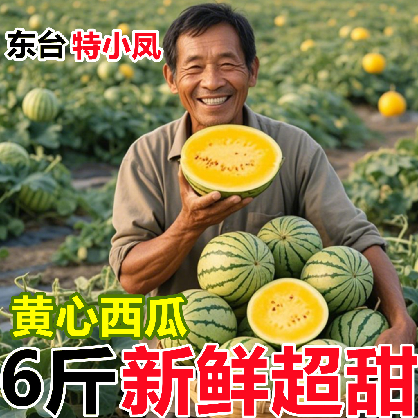 江苏东台特小凤黄心冰淇淋西瓜当季新鲜水果手撕应季超甜黄肉西瓜