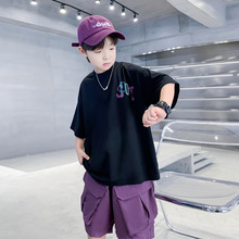 潮儿童夏季短袖套装男童中大童韩范宽松夏装大男孩痞帅工装两件套