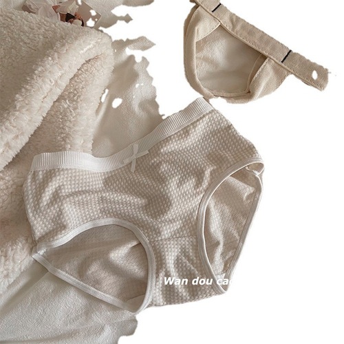 Grid underwear simple and comfortable breathable pure desire middle waist girl cute cute fresh pure cotton triangle pants