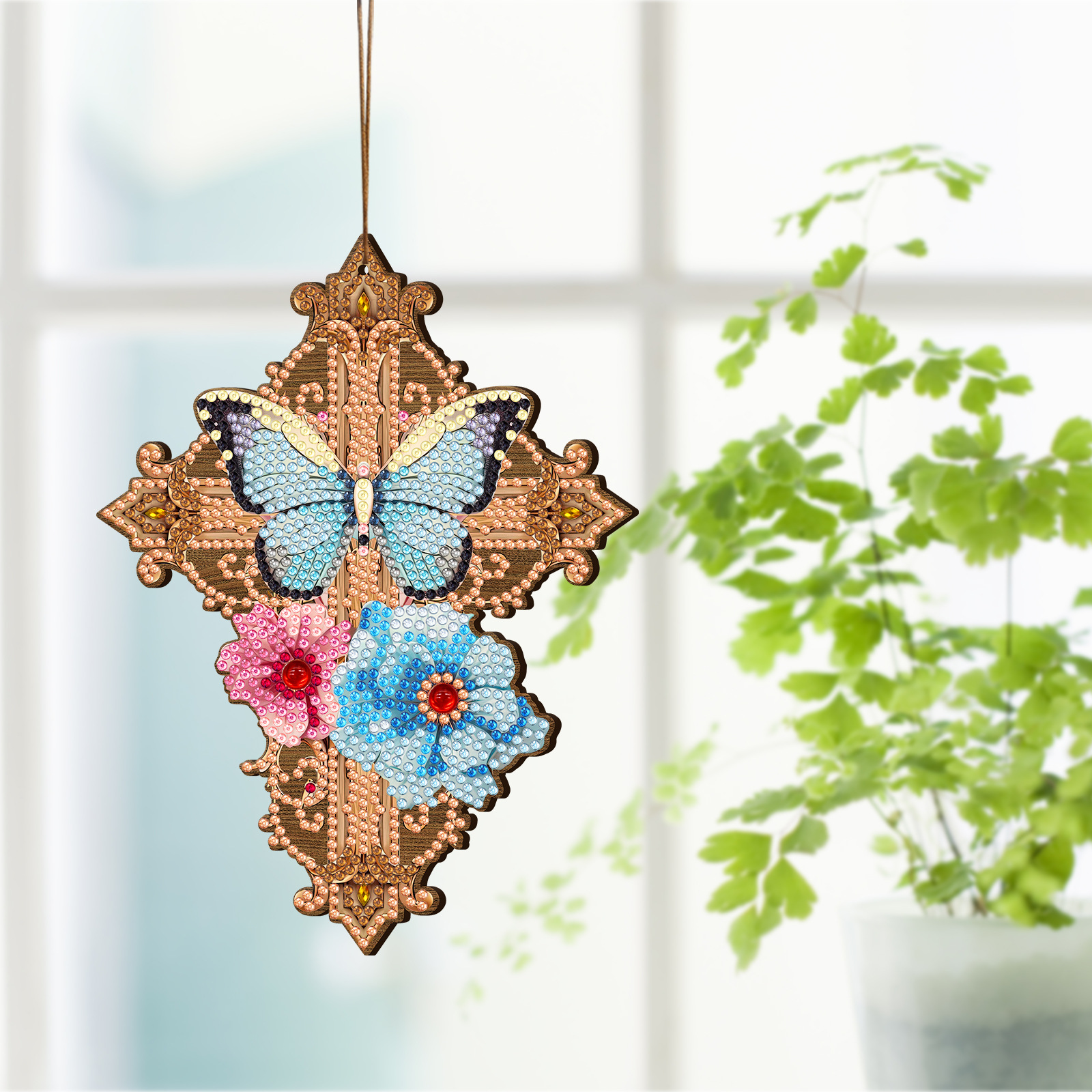 Pintura de diamante alrededor de la placa de madera DIY puntuación de perforación de madera crucifijo perforación decoración de pegatinas al por mayor