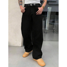 R 26416 Men's black straight jeans ��ʿ��ɫֱͲţ�п�