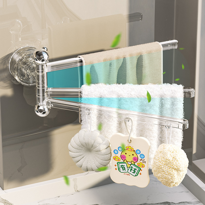 Estante de drenaje de trapo de ventosa Estante de almacenamiento de esponja multifuncional de cocina Estante de paño de cocina giratorio para colgar en la pared para el hogar