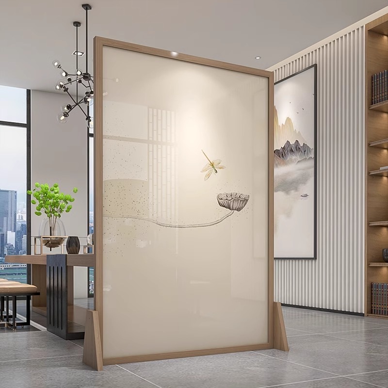 Nuevo estilo chino pantalla partición hotel dormitorio móvil lámpara de banda de madera sólida hilo translúcido baño