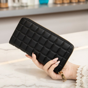 Cross-border New Wallet Women's Zipper Long Mobile Phone Bag Large Capacity Organ Card Bag Lingge Fashionable All-match Clutch Bag