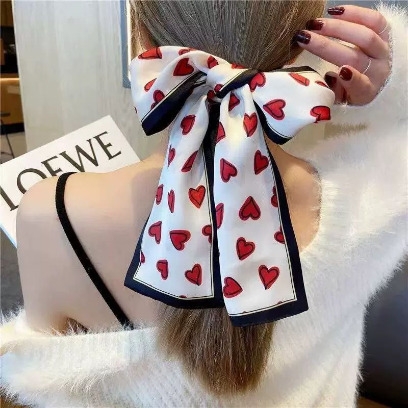 新款韩国小清新爱心丝巾女窄长条高颜值丝带百搭绑包装饰小领巾女