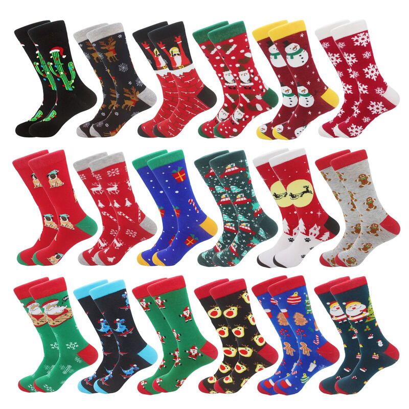 Popular Christmas Socks for Men and Women, Mid-Calf Cotton Socks with Cartoon Holiday Designs of Santa Claus, Snowman, Reindeer, Large Size, Manufacturer Wholesale Socks