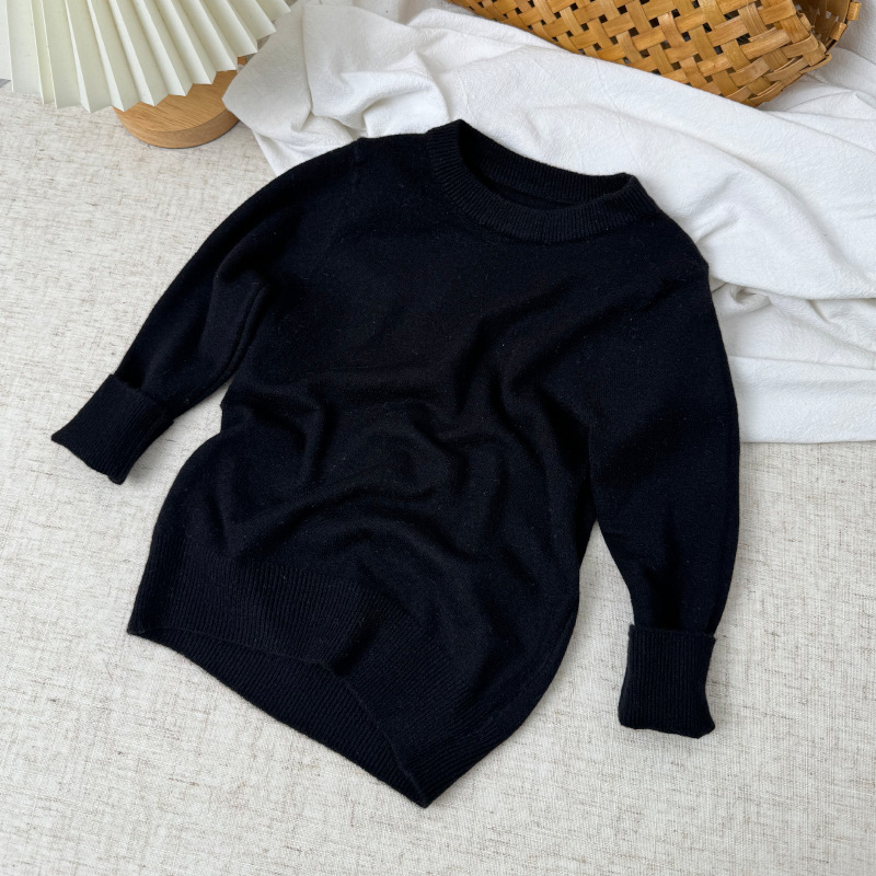 Suéter de lana de otoño y invierno, suéter de cuello redondo para niños y niñas, camisa de fondo, camisa de punto para bebés