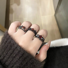 朋克暗黑風個性紅鑽開口戒指無性別風疊戴氣質冷淡風指環小眾配飾
