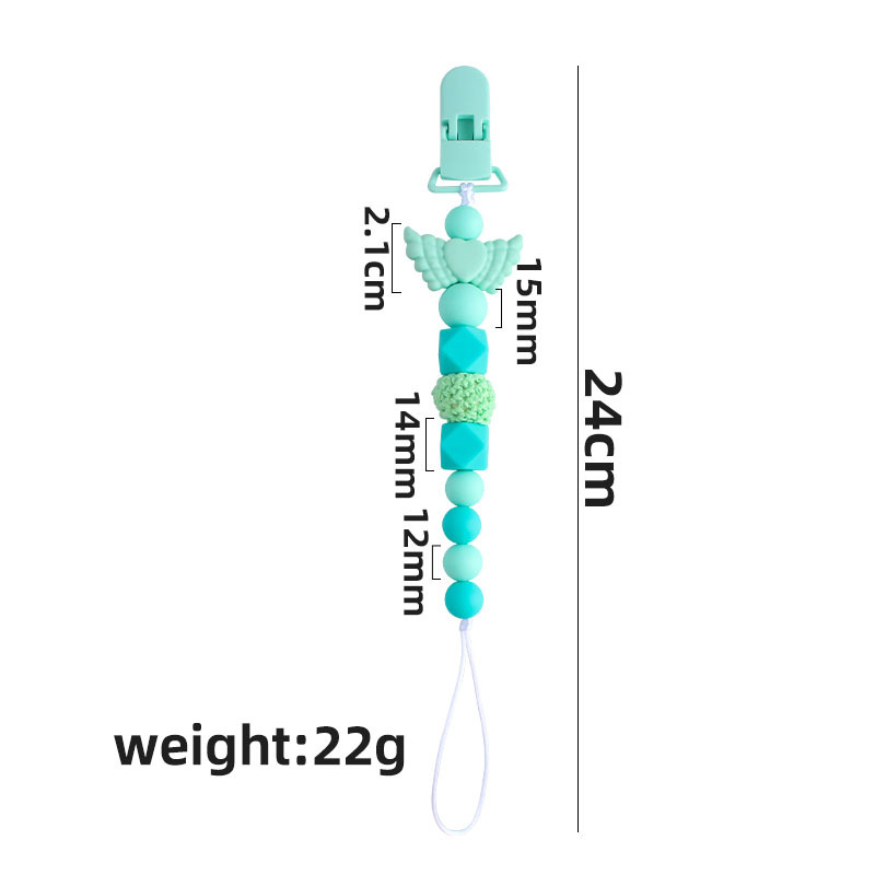 Bebé molar clip de pico de pato de juguete Ángel amor alas pluma cuentas de silicona mordedor chupete cadena anti-perdida