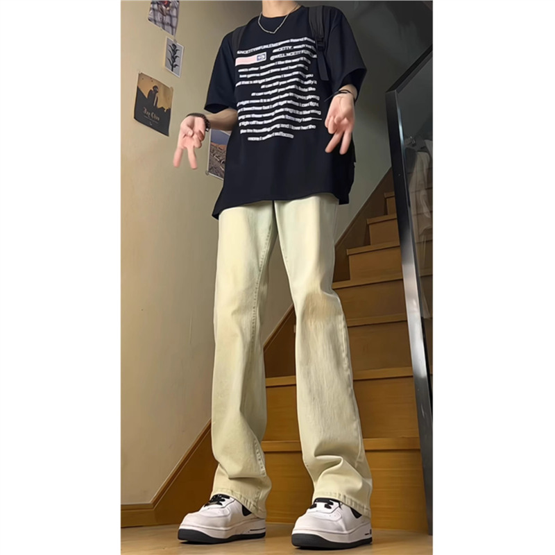Yellow Mud Color Ultra-Thin Jeans Men's Summer Thin Cleanfit Pants American High Street Straight Scimitar Bootcut Pants