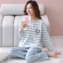 纯棉女睡衣品质春秋款休闲宽松圆领全棉女士睡衣家居服套装可外穿