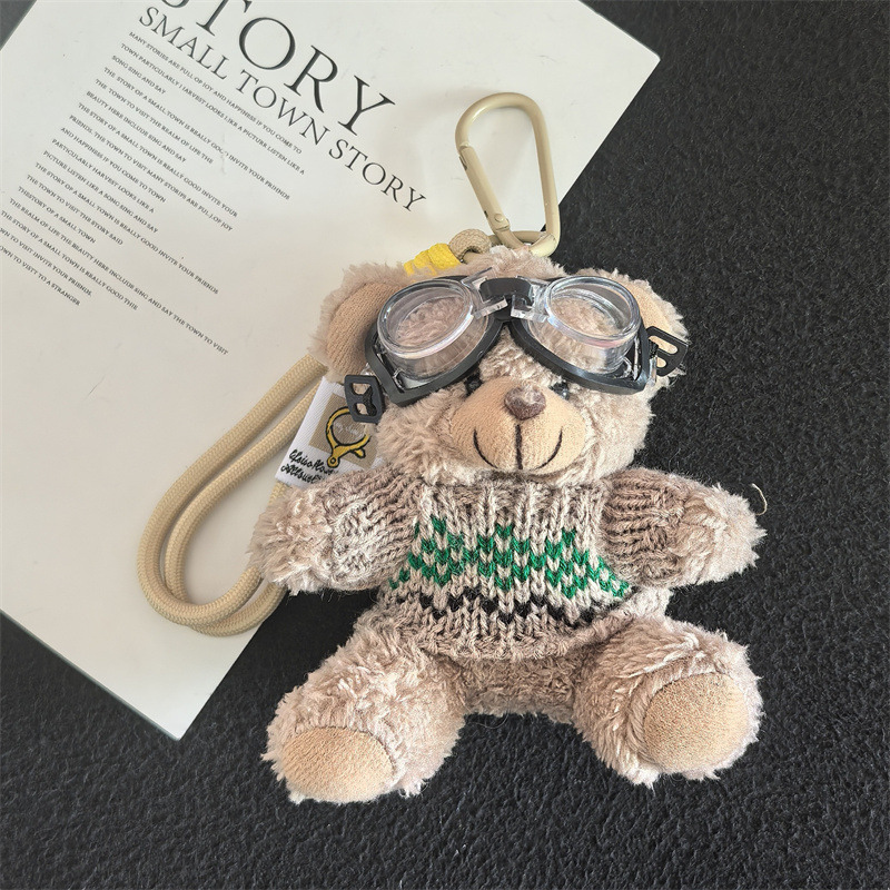 Aviator Bear Bolso Colgante Muñeco de felpa Llavero Escuela secundaria Regalos Joyas creativas