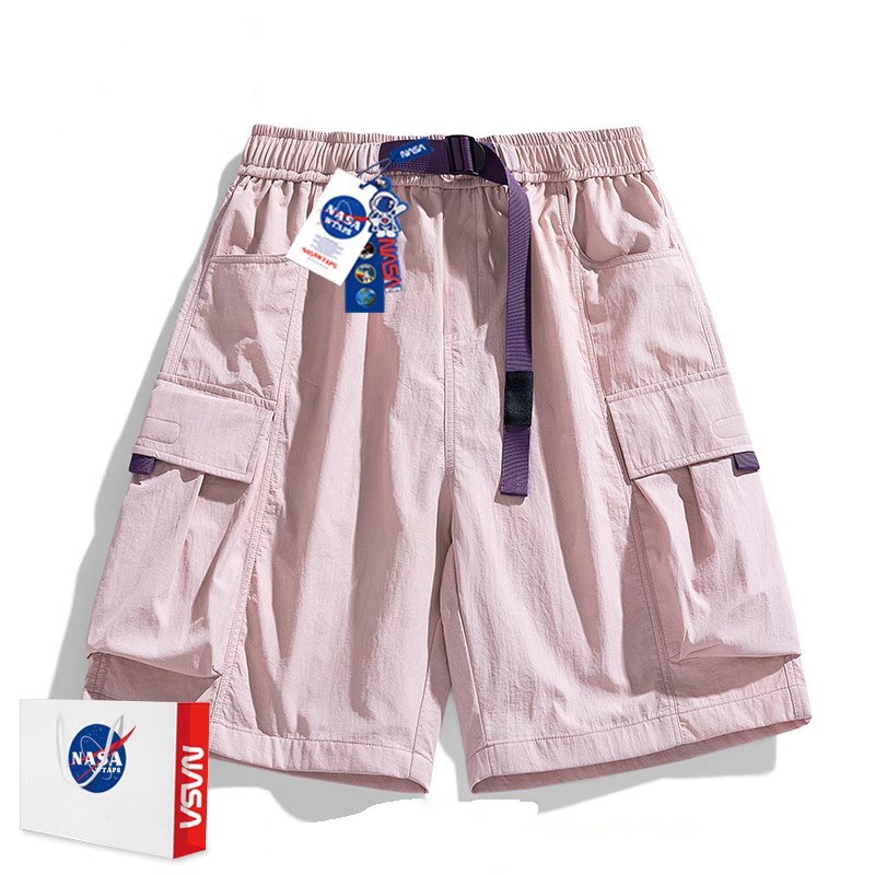Pantalones cortos de seda de hielo de marca de moda casual de la NASA, protector solar de verano para hombres, varios bolsillos, deportes casuales, pantalones delgados para adolescentes
