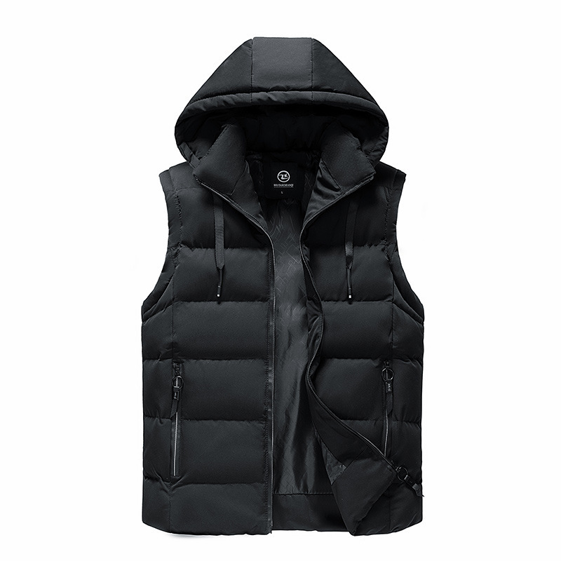 Men's Cotton Vest Hooded Thickened Autumn and Winter Sleeveless Casual Men's Vest Jacket Fashion Ware Warm Cotton Clothes