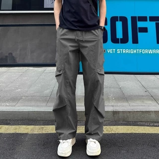 春夏薄款美式长裤伞兵直筒休闲裤男女户外宽松皱感工装冲锋裤