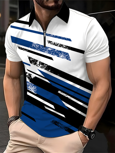 Eurasian cross-border Instagram 2025 summer Amazon POLO shirts for men with printed stripes and football shirts short sleeves T