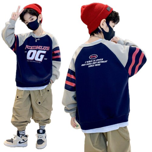 Genius Whale Children's Hooded Sweatshirt Long Sleeve Outerwear Spring and Autumn New Boys Striped Top Stylish Baby Loose Base Shirt