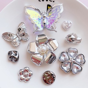 Electroplated Colorful Silver Butterfly Flower Geometric Jewelry Accessories DIY Shoe Flower Mobile Phone Case Accessories Material