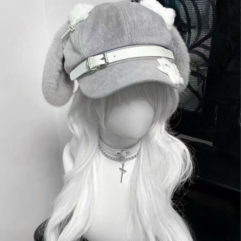 1Gangster Inn Original Gray Puppy Ear Hat Subculture Beret Cute Stylish Home Culture
