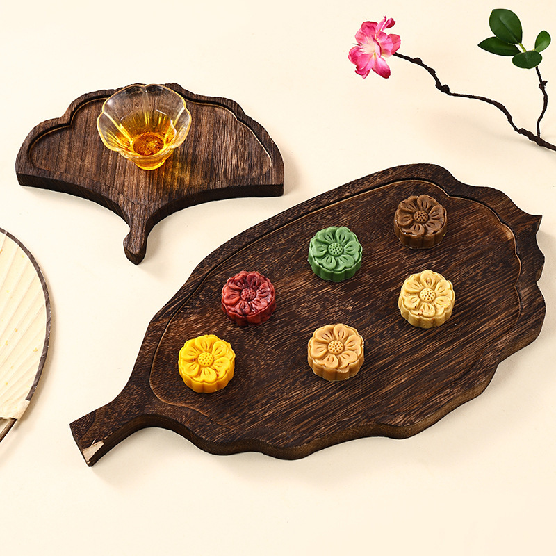 Leaf-shaped wooden tray, solid wood decorative tray, wood grain display tray, creative tea tray for home use, new Chinese style